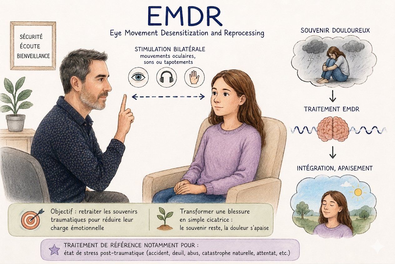 Infographie expliquant le principe de l'EMDR